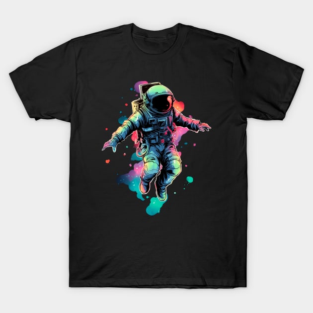 Astronaut Rainbow Galaxy T-Shirt by Trippycollage